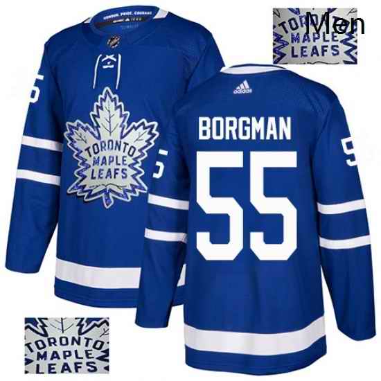 Mens Adidas Toronto Maple Leafs 55 Andreas Borgman Authentic Royal Blue Fashion Gold NHL Jersey